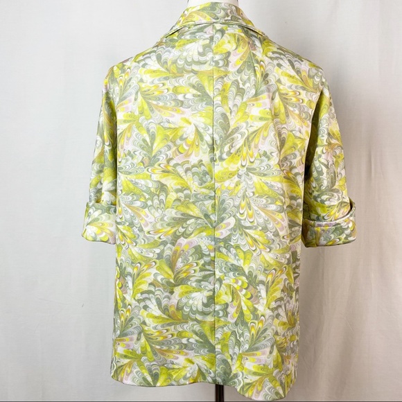 Vintage 70s Psychedelic Green Marble Print Button Up Camp Shirt Top Med - Picture 5 of 7